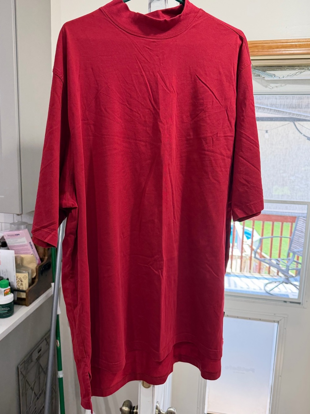 adidas Men's Red Short-Sleeve Mock Neck Tee